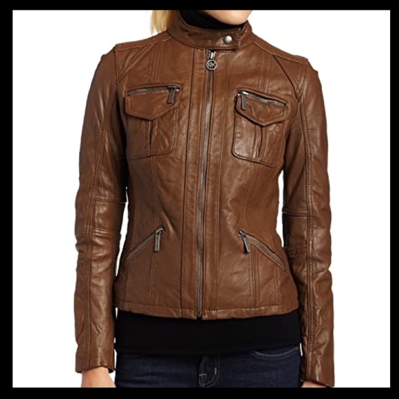 Michael Kors Lambskin Leather Motorcycle Jacket - Picture 2 of 6